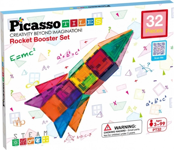 Magnetische bouwset PICASSO TILES – raket, 32 stukjes
