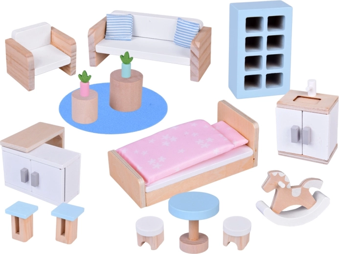 Houten meubels en talrijke accessoires
