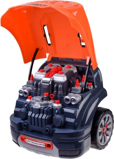 Openende motorkap en uitneembare motor