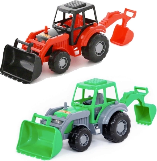 Plastic tractor met voorlader en graafmachine