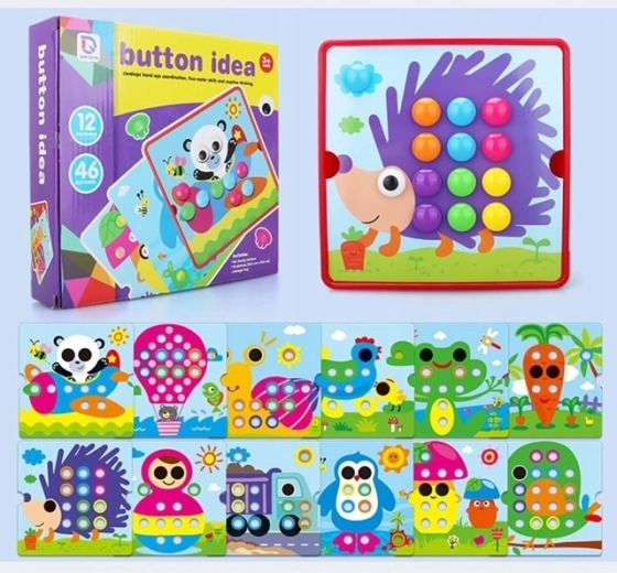 Boekmozaïek met knoppen Egel – training fijne motoriek