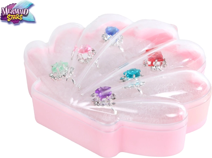 Mermaid Stars set kinderringen in een doosje in de vorm van een schelp (6 stuks)