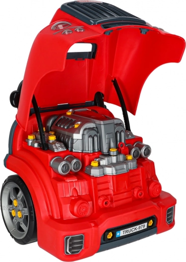 Opende motorkap en demontabele motor