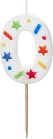 Taartkaars cijfer 0 wit met confetti 5,5 cm