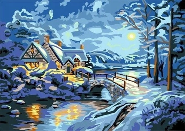 Norimpex diamant schilderen Winteravond boven de beek 30 × 40 cm