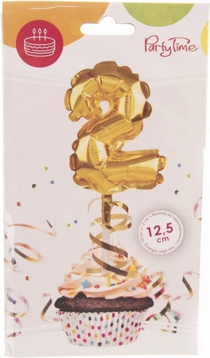 Folieballon cijfer 2 goud – cake topper 12,5 cm