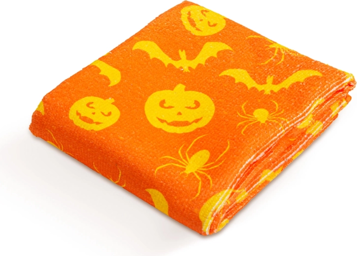 Microvezeldoek met Halloweenmotief van pompoen en vleermuis, oranje, 60 × 40 cm
