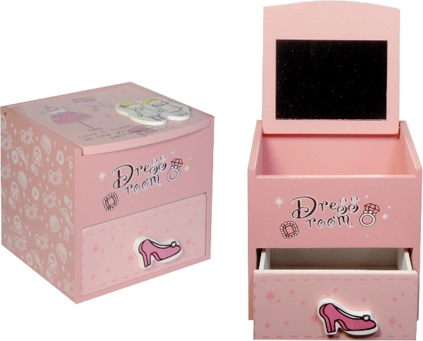 Houten sieradendoosje met spiegeltje – roze