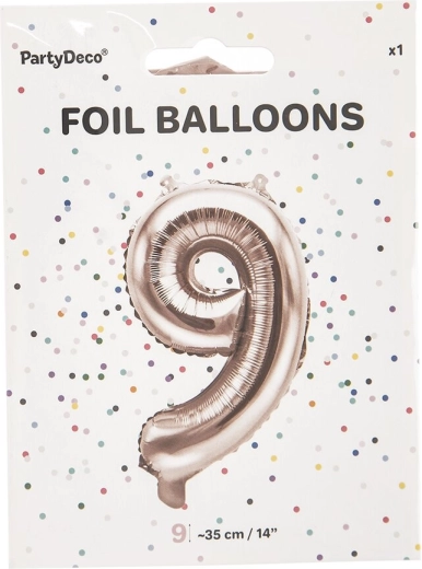 Folieballon cijfer 9 parelmoerroze 35 cm