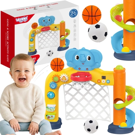 Woopie baby interactief sportcentrum 2-in-1 – doel en basketbalring met olifantje
