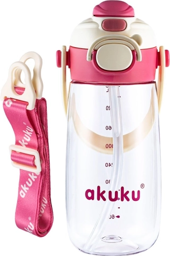 Akuku schoolfles met rietje 480 ml roze