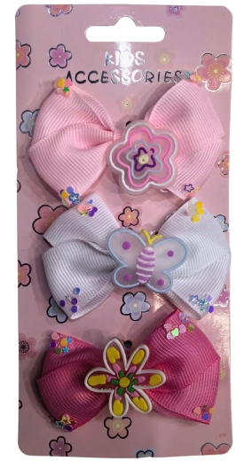 Pink set haarspeldjes met strikjes en bloemen – 3 stuks