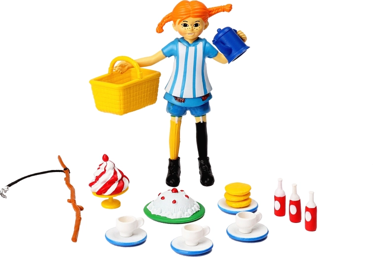 Pippi Langkous-figuurtje met accessoires – theekransje