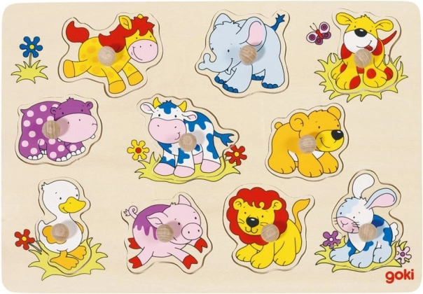 GOKI Houten legpuzzel met grepen Kleine dieren