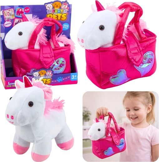 Pluchen eenhoorn in handtas wit 25 cm