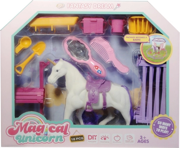 Flockeenhoorn met accessoires voor poppen