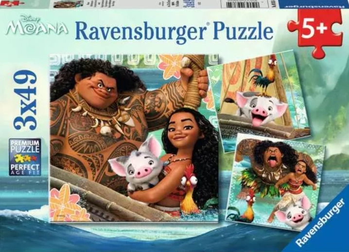 Ravensburger puzzel Vaiana: Klaar om op reis te gaan 3×49 stukjes