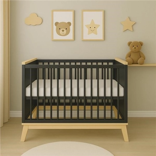 Kinderledikant met valbeveiliging 120 × 60 cm grafiet/naturel NEW BABY Marcus