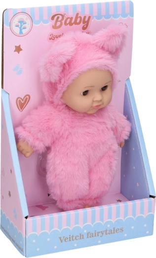 Baby in mandje lichtroze 19 cm