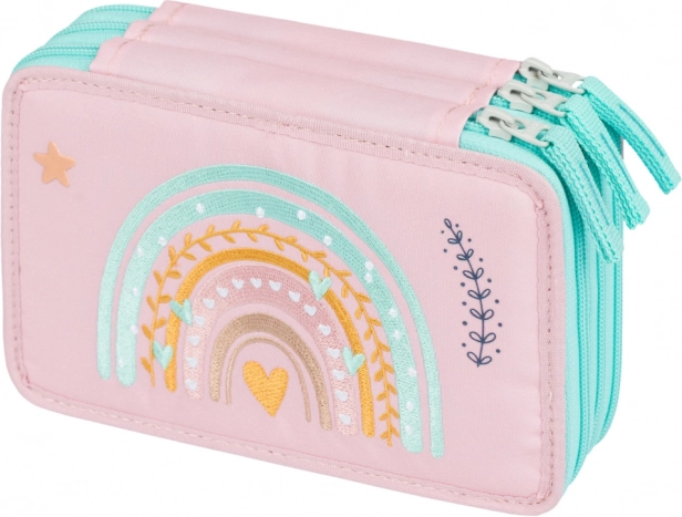 School-etui met drie lagen BAAGL Regenboog roze