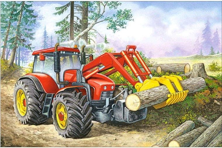 Diamantborduren (diamond painting) tractor met grijper 35 × 25 cm