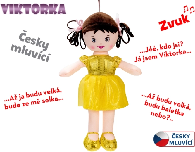 Pratende en zingende stoffen pop Viktorka 32 cm