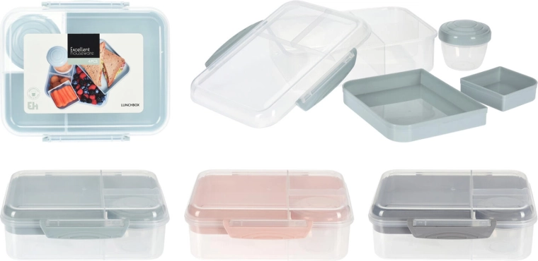 Snackbox 4-delig van polypropyleen, mix van kleuren 21,5 × 17 × 6 cm