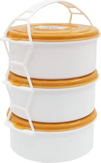 Etagère-lunchtrommel 3×1 l van plastic – mix van kleuren
