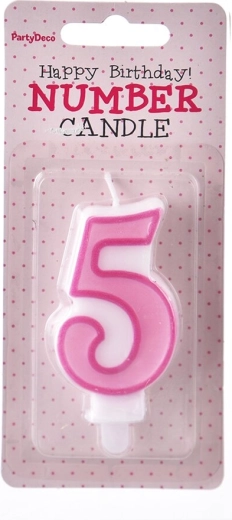 Taartkaars cijfer 5 roze 7 cm