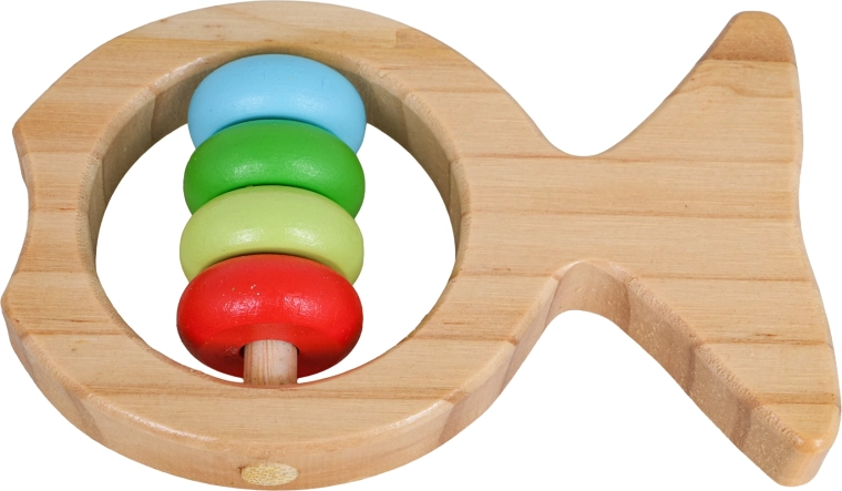 Houten rammelaar in de vorm van een vis