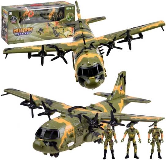 Militair transportvliegtuig met geluid en licht met soldatenfiguren