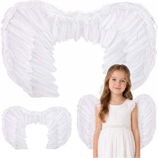 Kinderengelenvleugels met veren, wit 54 × 35 cm