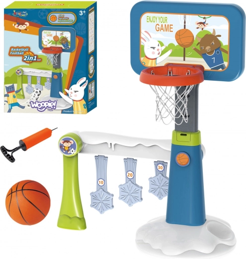Woopie set 2-in-1 basketbal en voetbaldoel + bal + pomp