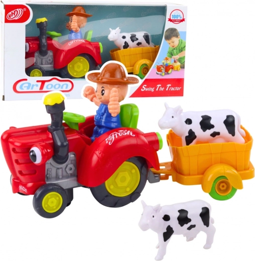 Interactieve boerentractor met aanhanger en koe – licht en geluid