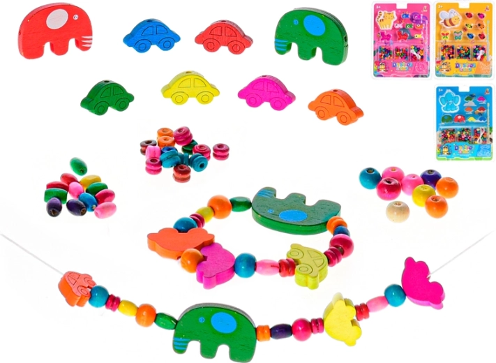 Houten rijgkralen voor kinderen – geel, roze en blauw