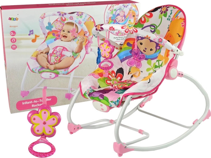 Wieg en schommelstoel 2-in-1 roze bloem met melodieën en vibraties