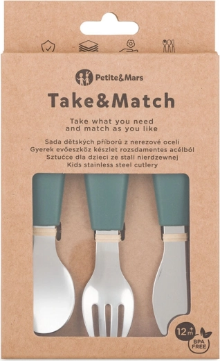 Petite&Mars set kinderbestek van roestvrij staal Take&Match misty green 12m+