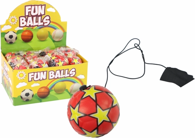 PU voetbaljojo aan elastiek, 6 cm, rood met sterretjes