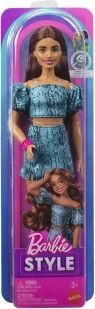 Mattel Barbie Fashionistas verzamelpop met donker haar in een tweedelige turquoise outfit