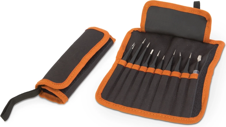 Set van 10 antistatische precisiepincetten met etui
