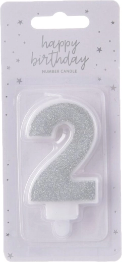 Zilveren taartkaars cijfer 2 (7 cm)