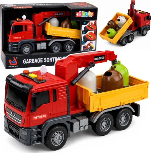 Kinder-vuilniswagen met kraan, containers voor afvalscheiding, licht en geluid - 1 stuk