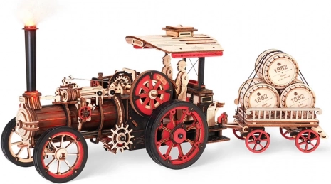 RoboTime 3D mechanische houten puzzel stoommachine met aanhanger