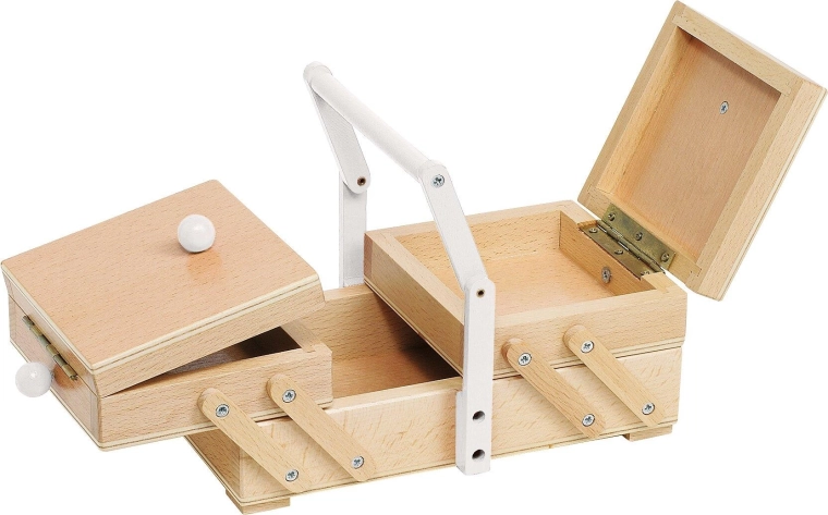 Houten naaidoos met witte handgreep - 1 stuk