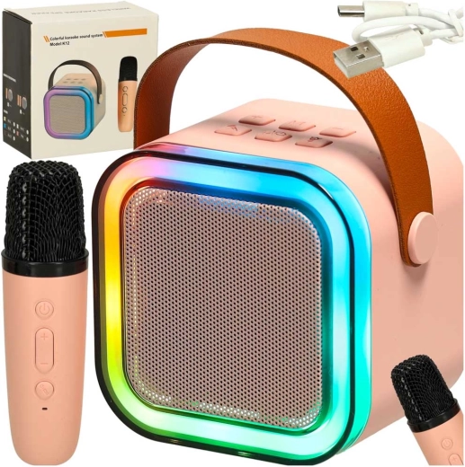 Roze karaokeset met Bluetooth-luidspreker, microfoon en LED