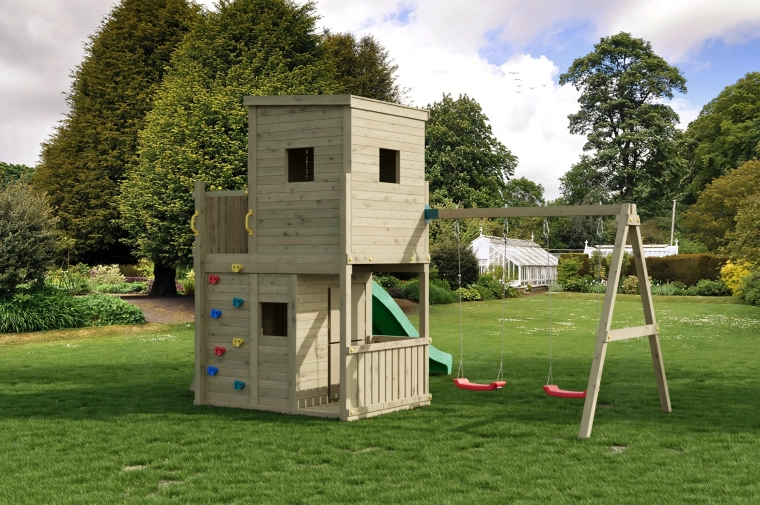 Klimwand en dubbele schommel