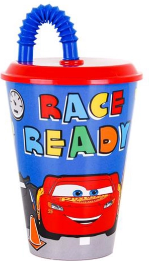 Plastic beker met rietje CARS 430 ml