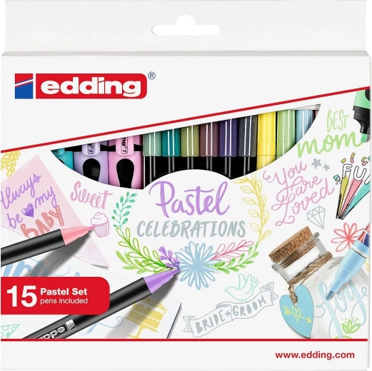 Cadeauset pastelmarkeerstiften en highlighters EDDING, 15 stuks