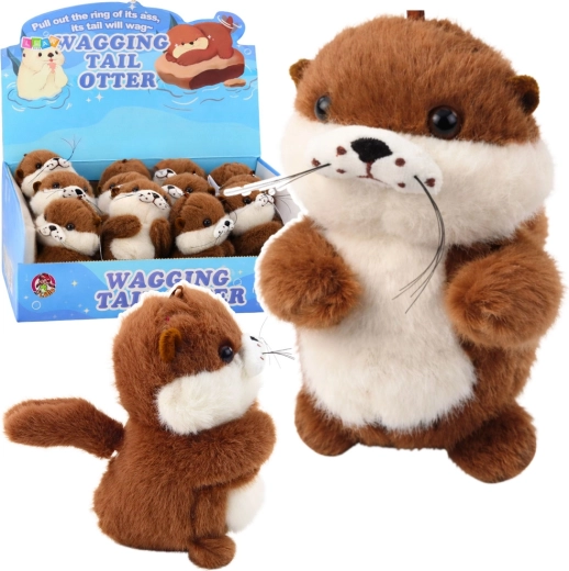 Pluchen otter met draaiende staart en pieper – sleutelhanger 12,5 cm