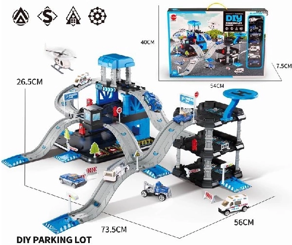 Politieparkeerstation met 6 auto’s en helikopter